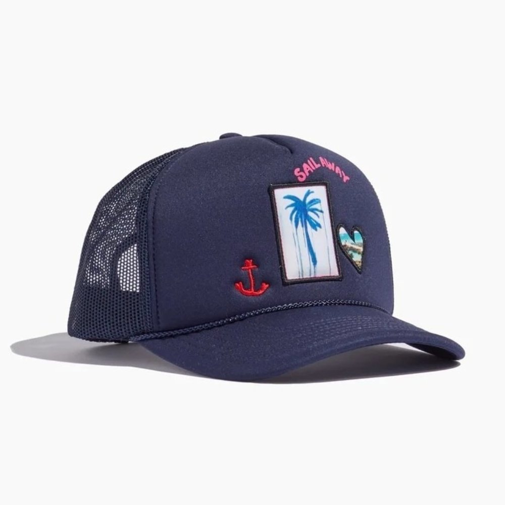 Kerri Rosenthal Trucker Sail Away Patch Hat in Indigo